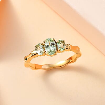 Brazilian Mint Garnet Bamboo Ring in 18K Vermeil Yellow Gold Over Sterling Silver (Size 10.0) 0.90 ctw