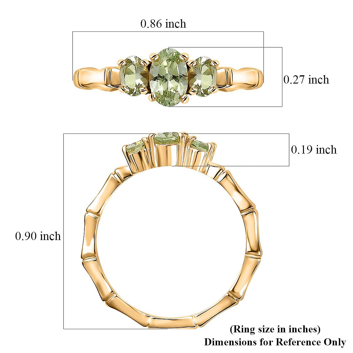 Brazilian Mint Garnet Bamboo Ring in 18K Vermeil Yellow Gold Over Sterling Silver (Size 10.0) 0.90 ctw