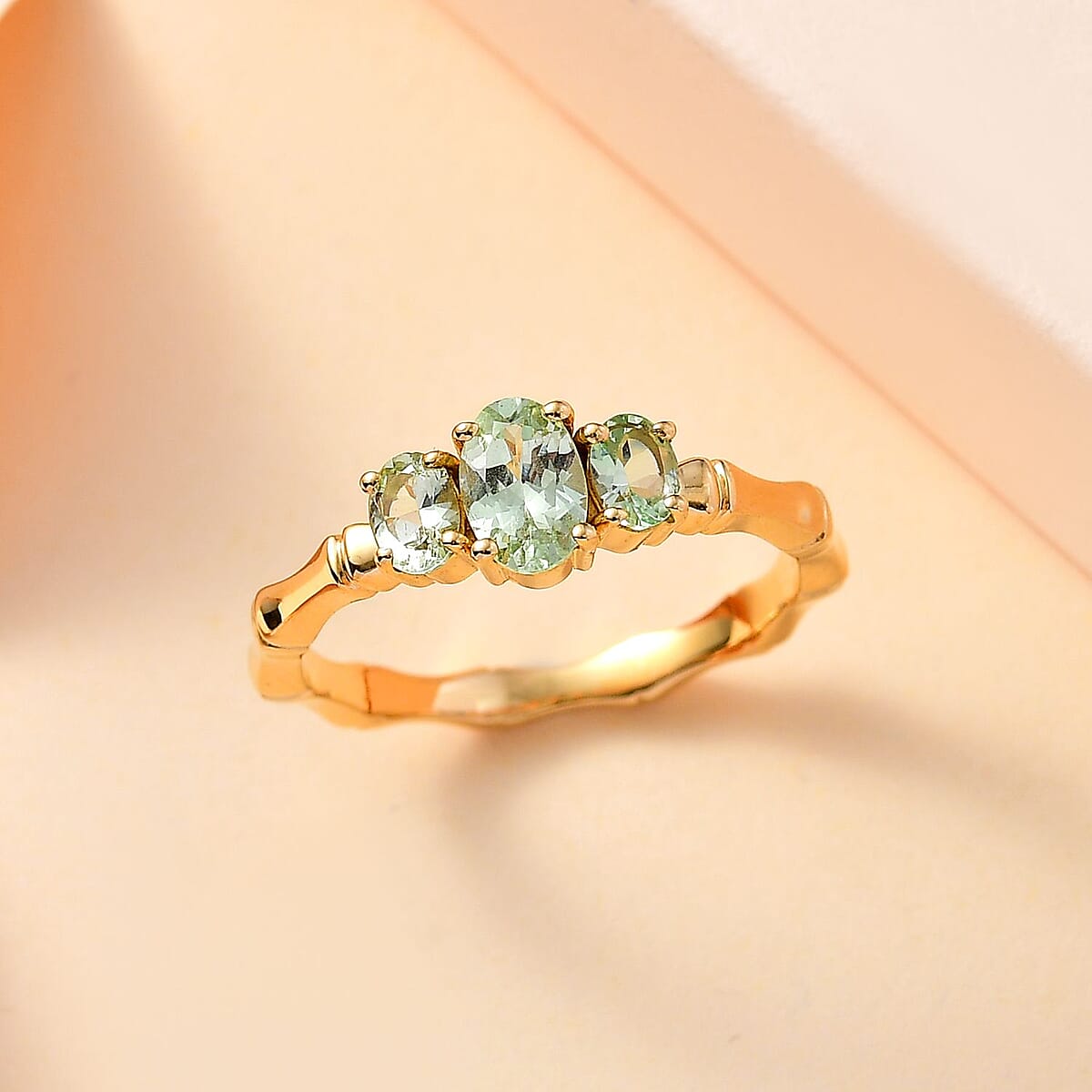 Brazilian Mint Garnet Bamboo Ring in 18K Vermeil Yellow Gold Over Sterling Silver (Size 9.0) 0.90 ctw image number 1