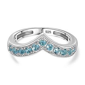 Betroka Blue Apatite 0.44 ctw Band Ring in Platinum Over Sterling Silver (Size 6.5)