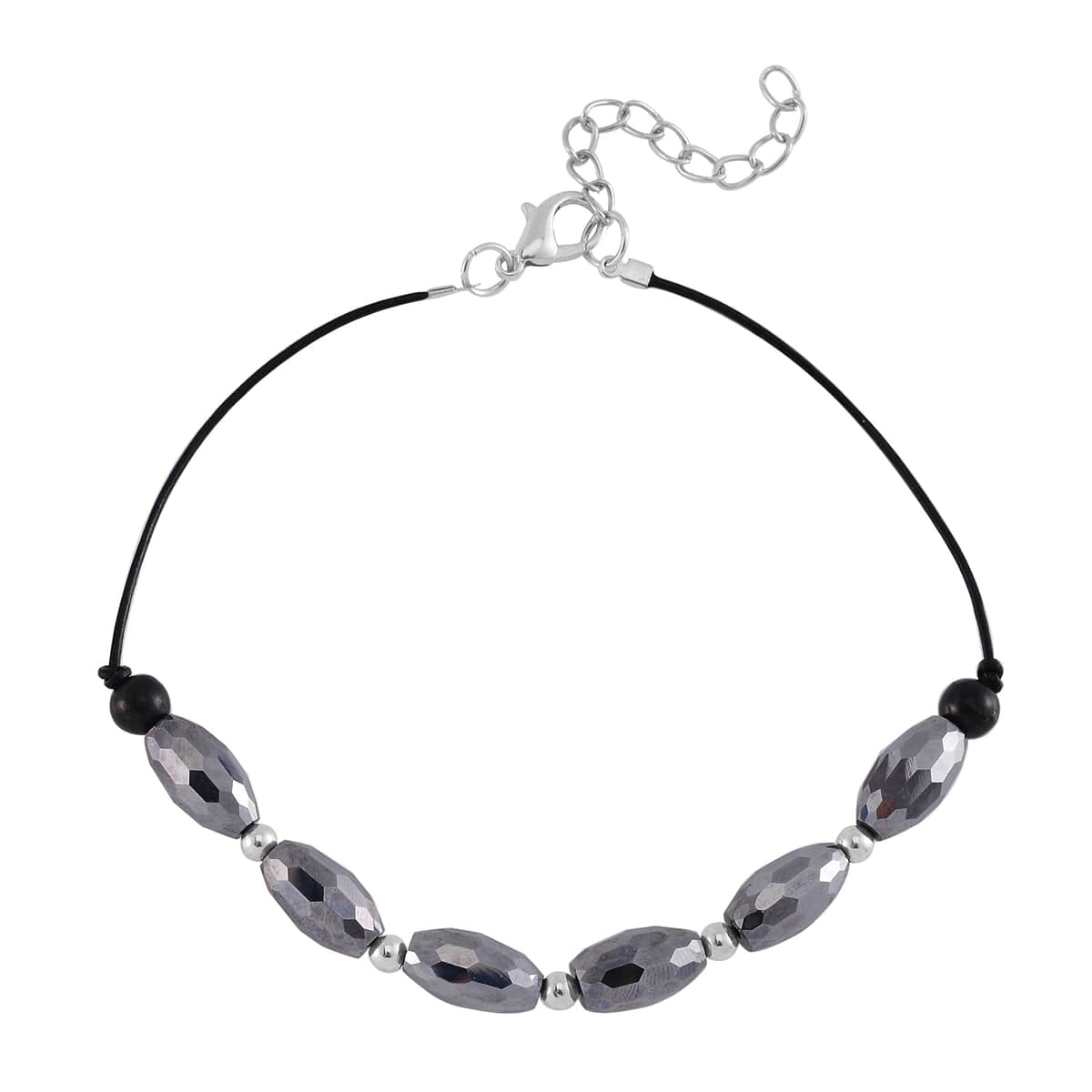Terahertz and Shungite Beaded Anklet in Silvertone and Stainless Steel (9.50-11.50In) 27.50 ctw image number 0