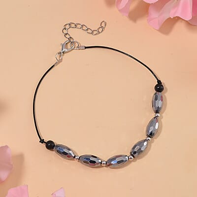 Terahertz and Shungite Beaded Anklet in Silvertone and Stainless Steel (9.50-11.50In) 27.50 ctw