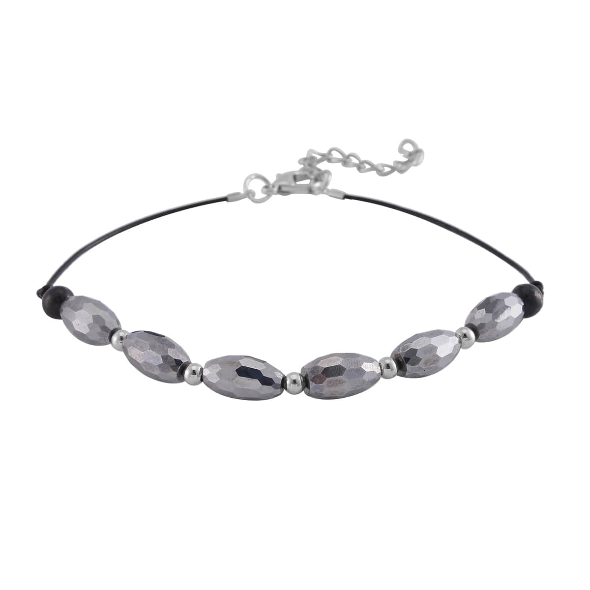 Terahertz and Shungite Beaded Anklet in Silvertone and Stainless Steel (9.50-11.50In) 27.50 ctw image number 2