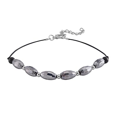 Terahertz and Shungite Beaded Anklet in Silvertone and Stainless Steel (9.50-11.50In) 27.50 ctw