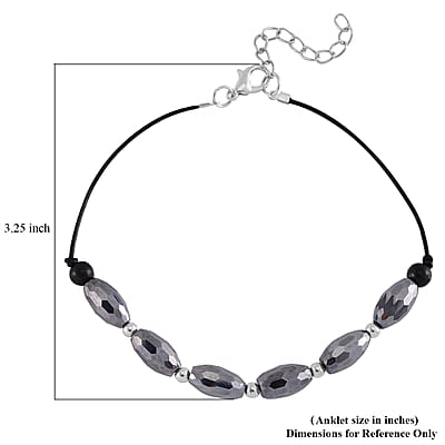 Terahertz and Shungite Beaded Anklet in Silvertone and Stainless Steel (9.50-11.50In) 27.50 ctw