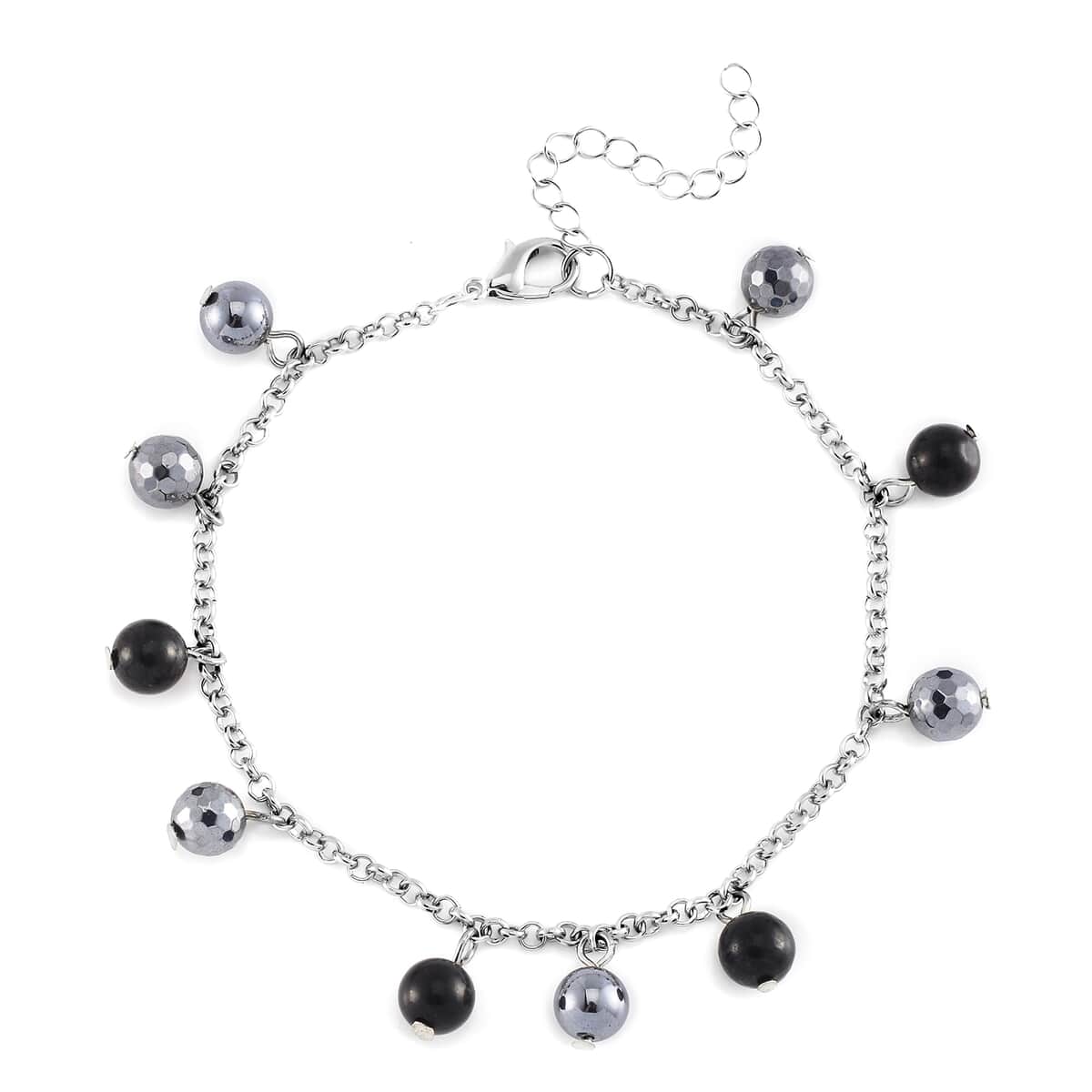Terahertz and Shungite Beaded Anklet in Silvertone & Stainless Steel (9.50-11.50In) 37.00 ctw image number 0