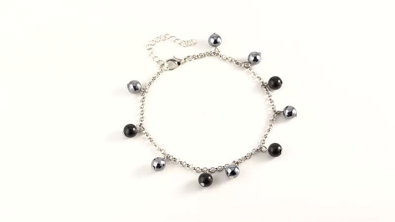 Terahertz and Shungite Beaded Anklet in Silvertone & Stainless Steel (9.50-11.50In) 37.00 ctw