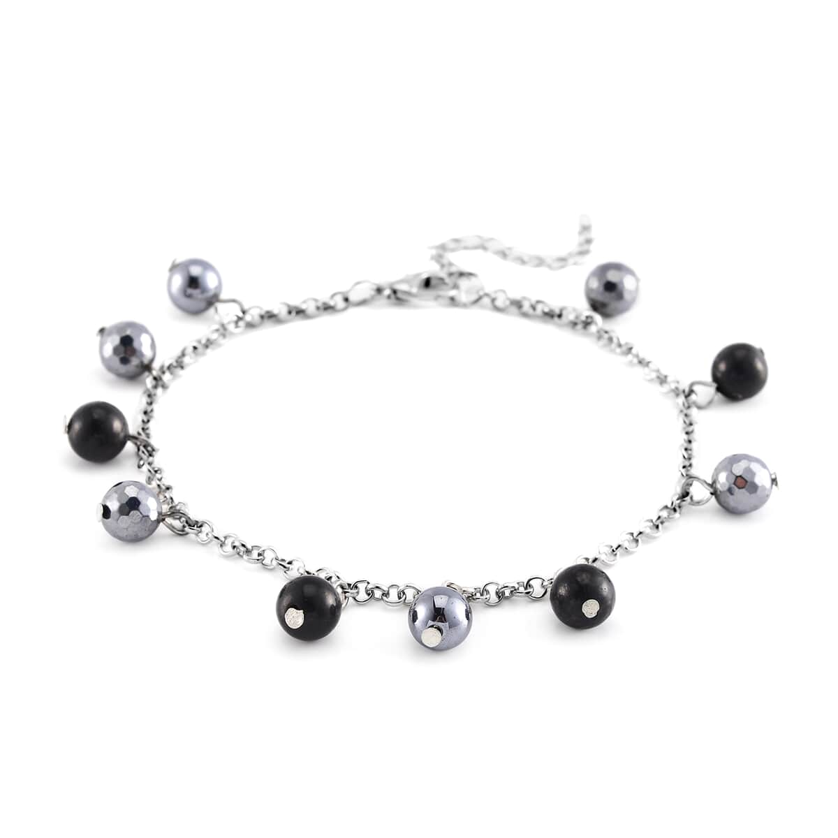 Terahertz and Shungite Beaded Anklet in Silvertone & Stainless Steel (9.50-11.50In) 37.00 ctw image number 2