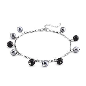 Terahertz and Shungite Beaded Anklet in Silvertone & Stainless Steel (9.50-11.50In) 37.00 ctw