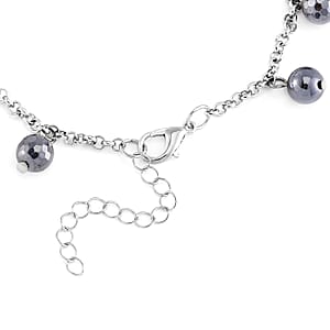 Terahertz and Shungite Beaded Anklet in Silvertone & Stainless Steel (9.50-11.50In) 37.00 ctw