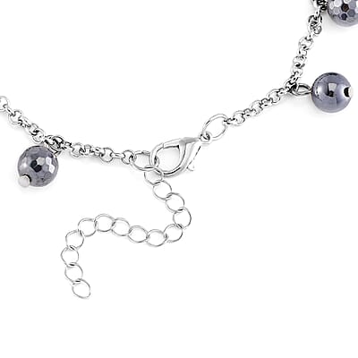 Terahertz and Shungite Beaded Anklet in Silvertone & Stainless Steel (9.50-11.50In) 37.00 ctw