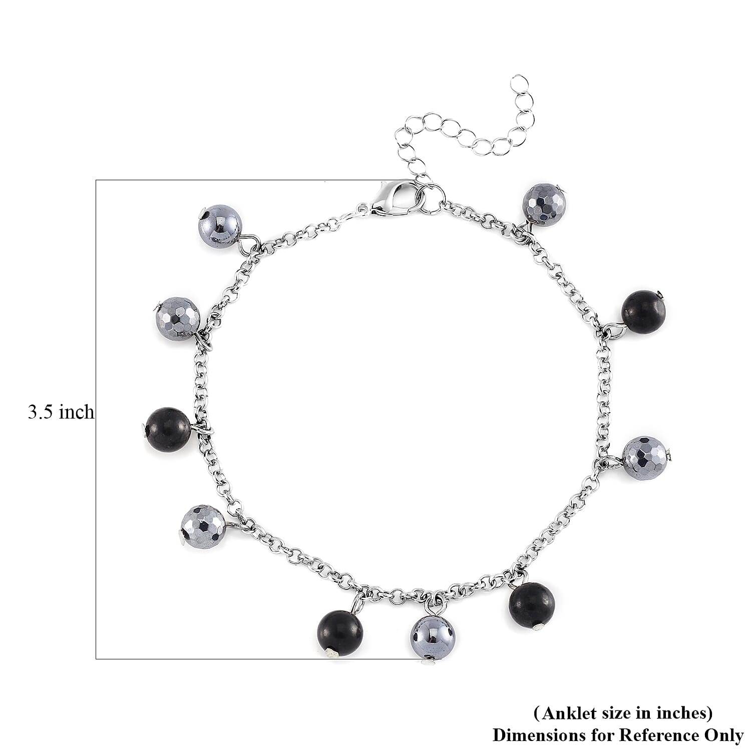 Terahertz and Shungite Beaded Anklet in Silvertone & Stainless Steel (9.50-11.50In) 37.00 ctw