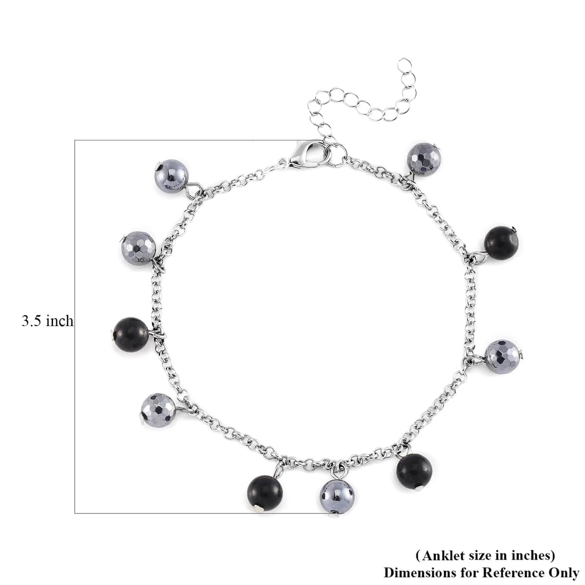 Terahertz and Shungite Beaded Anklet in Silvertone & Stainless Steel (9.50-11.50In) 37.00 ctw image number 4