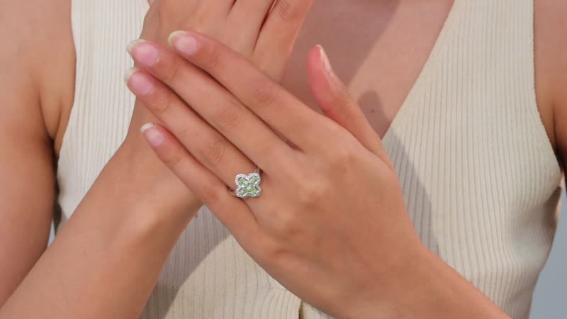 Brazilian Mint Garnet, Moissanite Ring in Rhodium Over Sterling Silver (Size 10.0) 1.20 ctw