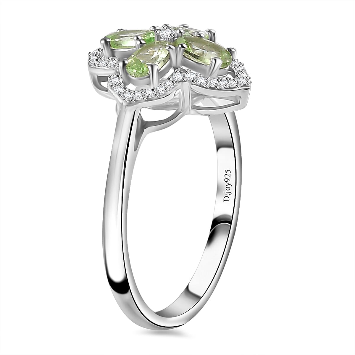 Brazilian Mint Garnet and Moissanite Clover Ring in Rhodium Over Sterling Silver (Size 10.0) 1.20 ctw
