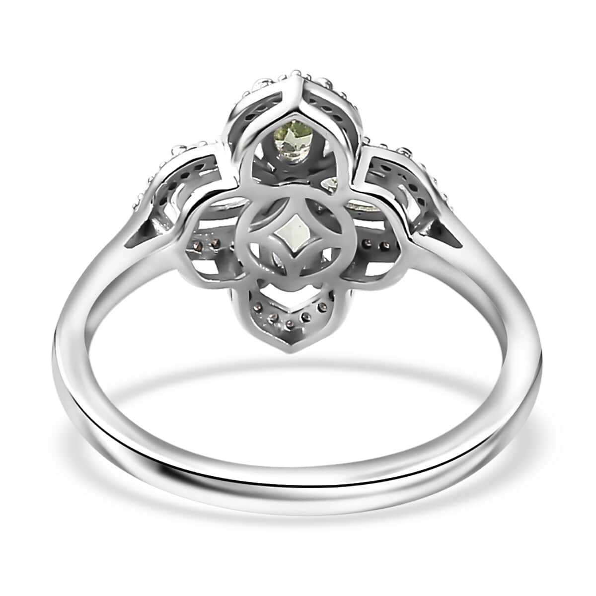 Brazilian Mint Garnet, Moissanite Ring in Rhodium Over Sterling Silver (Size 10.0) 1.20 ctw image number 4