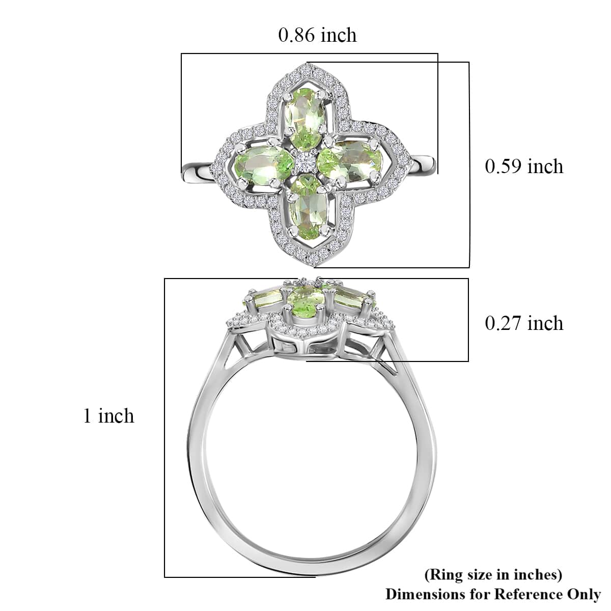 Brazilian Mint Garnet and Moissanite Clover Ring in Rhodium Over Sterling Silver (Size 10.0) 1.20 ctw image number 5