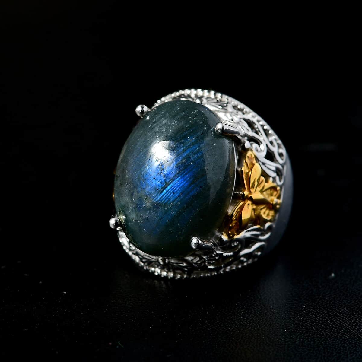 Karis Malagasy Labradorite Solitaire Ring in 18K YG Plated and Platinum Bond (Size 10.0) 12.75 ctw image number 2