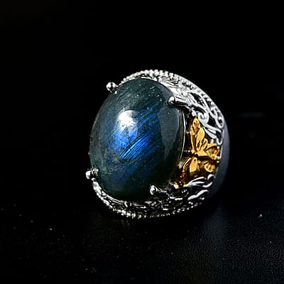 Karis Malagasy Labradorite Solitaire Ring in 18K YG Plated and Platinum Bond (Size 10.0) 12.75 ctw