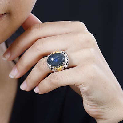 Karis Malagasy Labradorite Solitaire Ring in 18K YG Plated and Platinum Bond (Size 10.0) 12.75 ctw