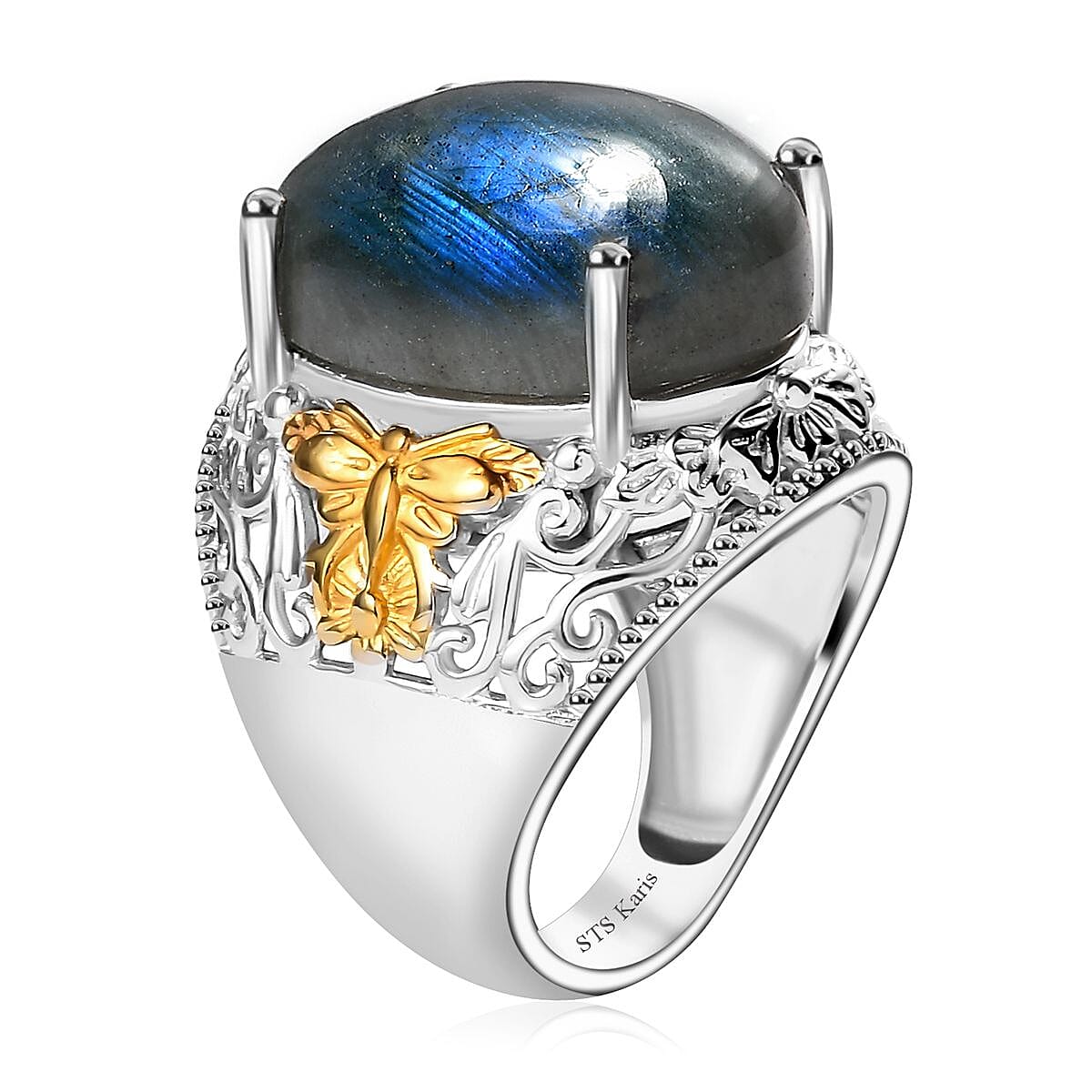 Karis Malagasy Labradorite Solitaire Ring in 18K YG Plated and Platinum Bond (Size 10.0) 12.75 ctw