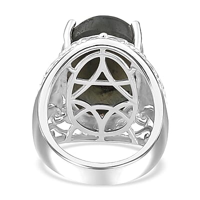 Karis Malagasy Labradorite Solitaire Ring in 18K YG Plated and Platinum Bond (Size 10.0) 12.75 ctw