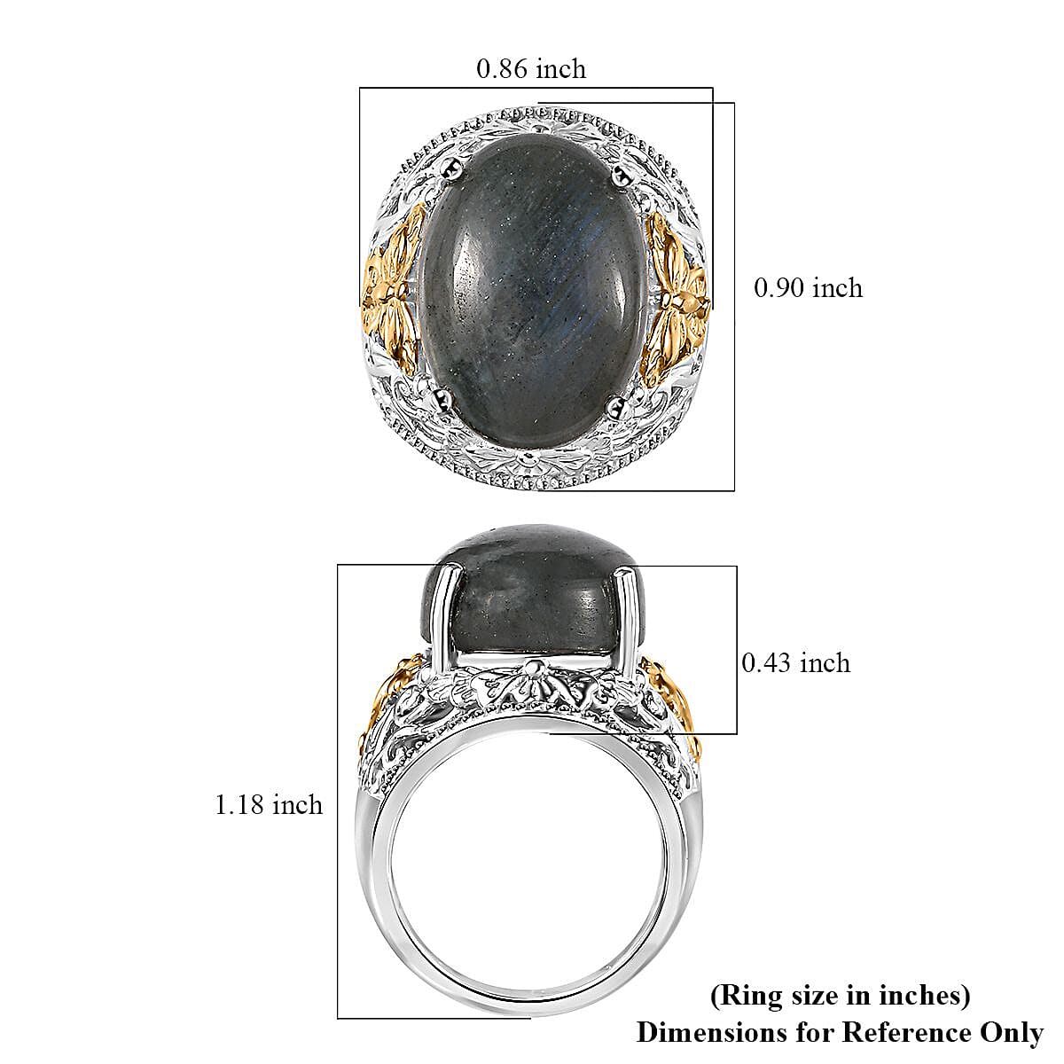 Karis Malagasy Labradorite Solitaire Ring in 18K YG Plated and Platinum Bond (Size 10.0) 12.75 ctw