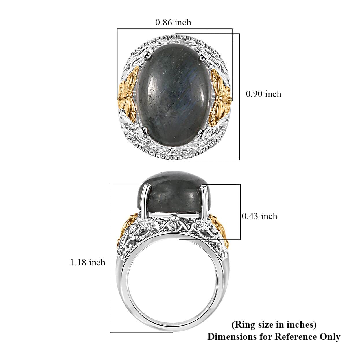 Karis Malagasy Labradorite Solitaire Ring in 18K YG Plated and Platinum Bond (Size 10.0) 12.75 ctw image number 6