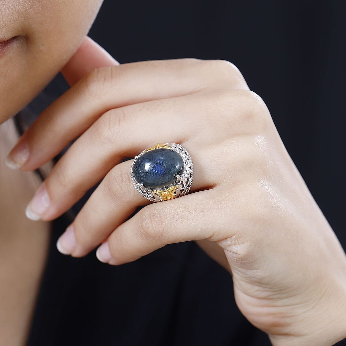 Karis Malagasy Labradorite Solitaire Ring in 18K YG Plated and Platinum Bond (Size 5.0) 12.75 ctw image number 3