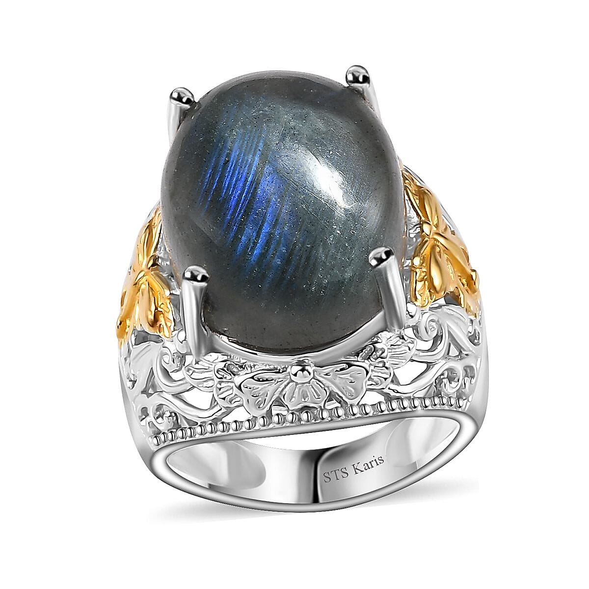 Karis Malagasy Labradorite Solitaire Ring in 18K YG Plated and Platinum Bond (Size 8.0) 12.75 ctw image number 0