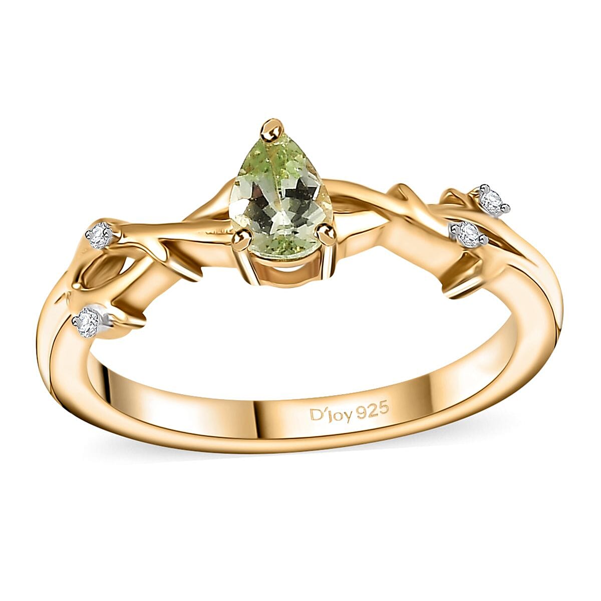 Brazilian Mint Garnet and White Zircon Branch Ring in 18K Vermeil Yellow Gold Over Sterling Silver (Size 10.0) 0.50 ctw