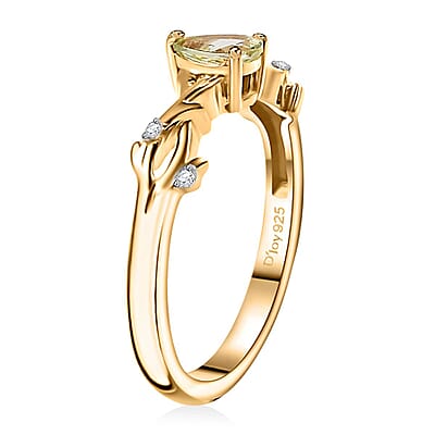 Brazilian Mint Garnet and White Zircon Branch Ring in 18K Vermeil Yellow Gold Over Sterling Silver (Size 10.0) 0.50 ctw