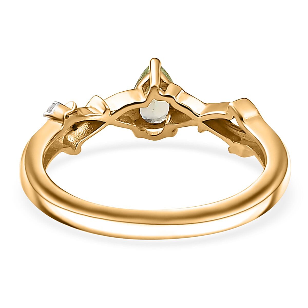 Brazilian Mint Garnet and White Zircon Branch Ring in 18K Vermeil Yellow Gold Over Sterling Silver (Size 10.0) 0.50 ctw