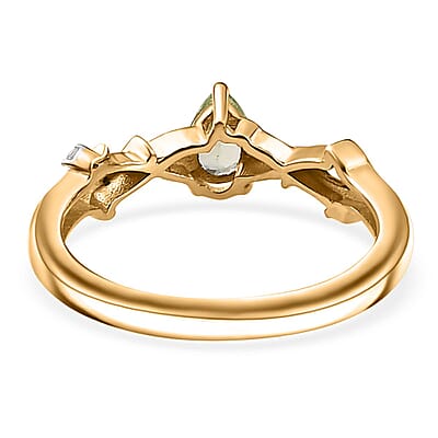 Brazilian Mint Garnet and White Zircon Branch Ring in 18K Vermeil Yellow Gold Over Sterling Silver (Size 10.0) 0.50 ctw