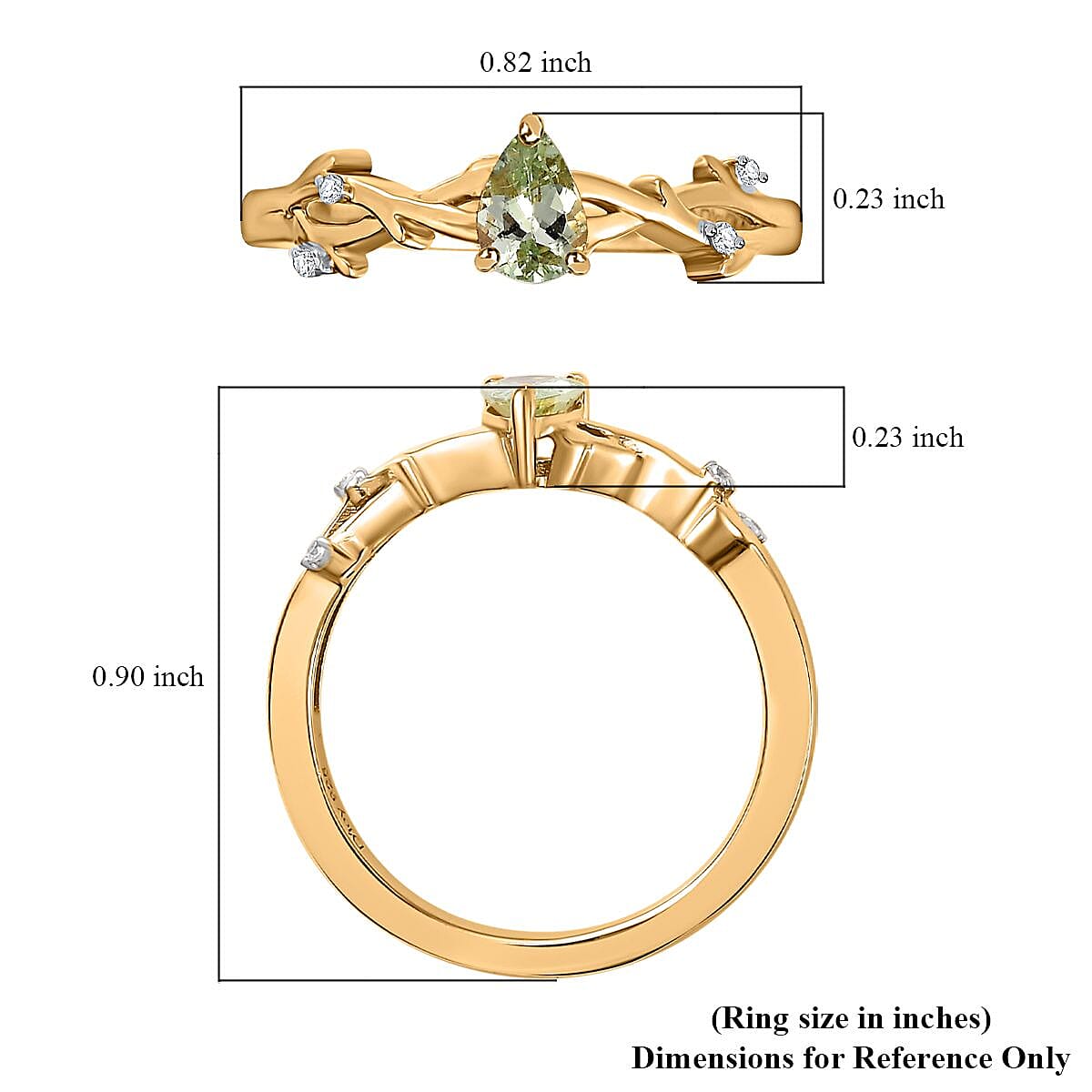 Brazilian Mint Garnet and White Zircon Branch Ring in 18K Vermeil Yellow Gold Over Sterling Silver (Size 10.0) 0.50 ctw