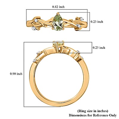 Brazilian Mint Garnet and White Zircon Branch Ring in 18K Vermeil Yellow Gold Over Sterling Silver (Size 10.0) 0.50 ctw