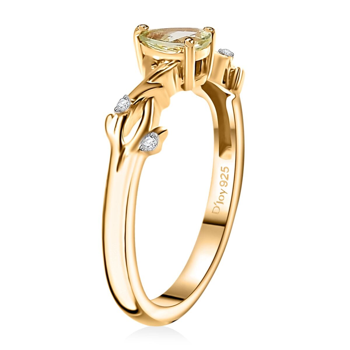 Brazilian Mint Garnet and White Zircon Branch Ring in 18K Vermeil Yellow Gold Over Sterling Silver (Size 5.0) 0.50 ctw image number 3