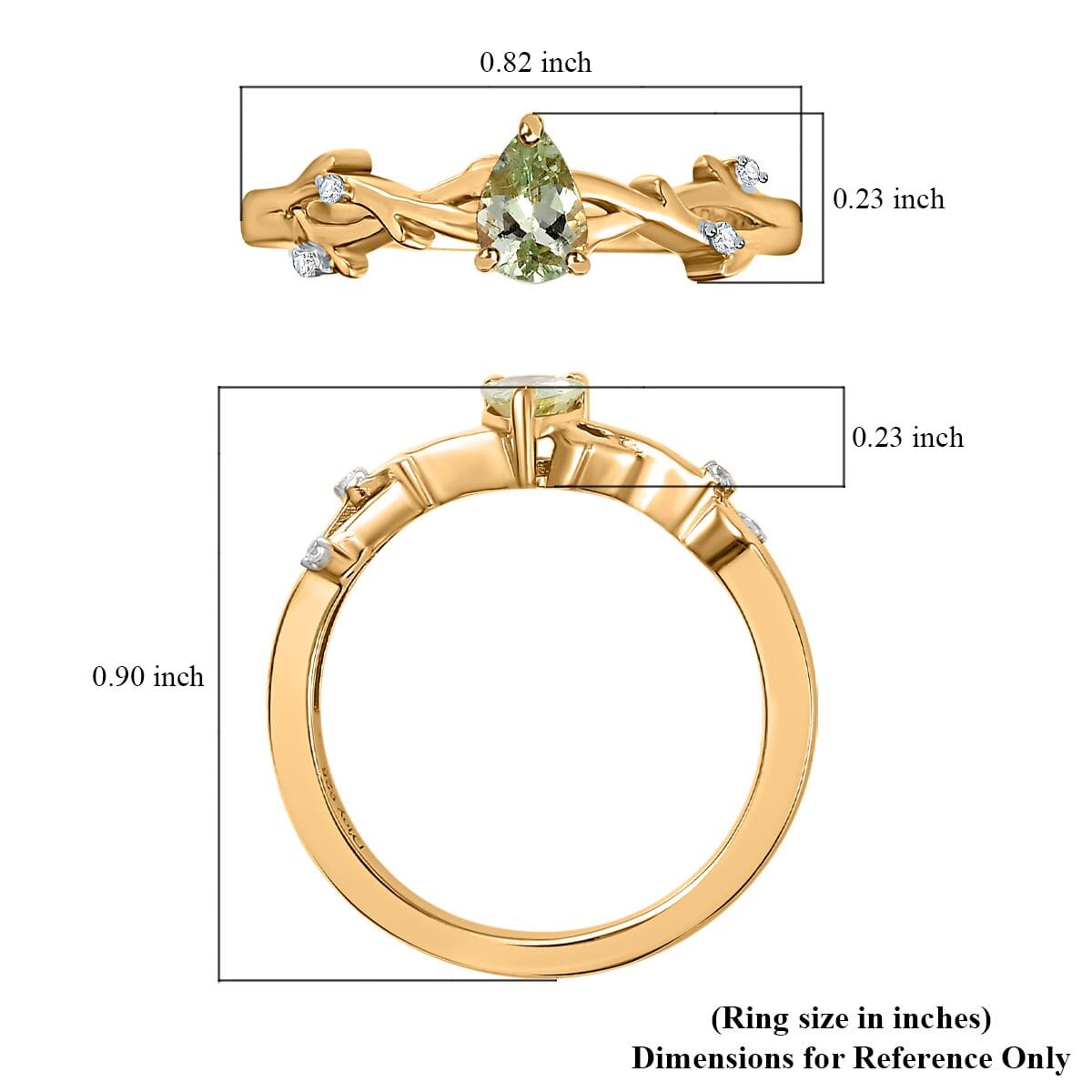 Brazilian Mint Garnet and White Zircon Branch Ring in 18K Vermeil Yellow Gold Over Sterling Silver (Size 5.0) 0.50 ctw image number 5