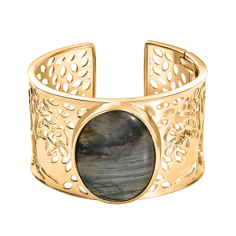 Karis Malagasy Labradorite 75.20 ctw Cuff Bracelet in 18K YG Plated (6.50 In)
