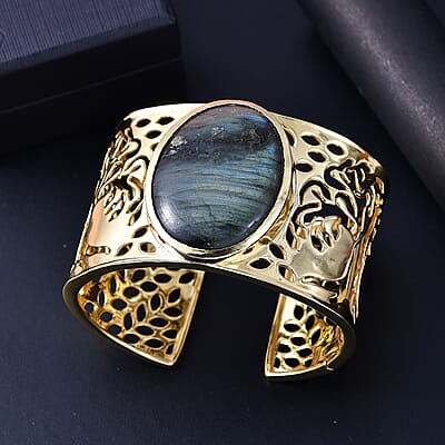 Karis Malagasy Labradorite 75.20 ctw Cuff Bracelet in 18K YG Plated (6.50 In)