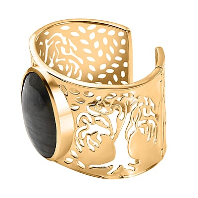 Karis Malagasy Labradorite 75.20 ctw Cuff Bracelet in 18K YG Plated (6.50 In)