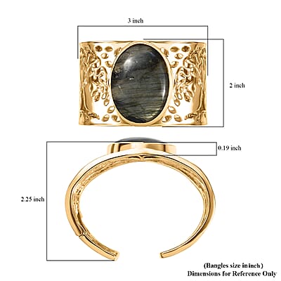 Karis Malagasy Labradorite 75.20 ctw Cuff Bracelet in 18K YG Plated (6.50 In)