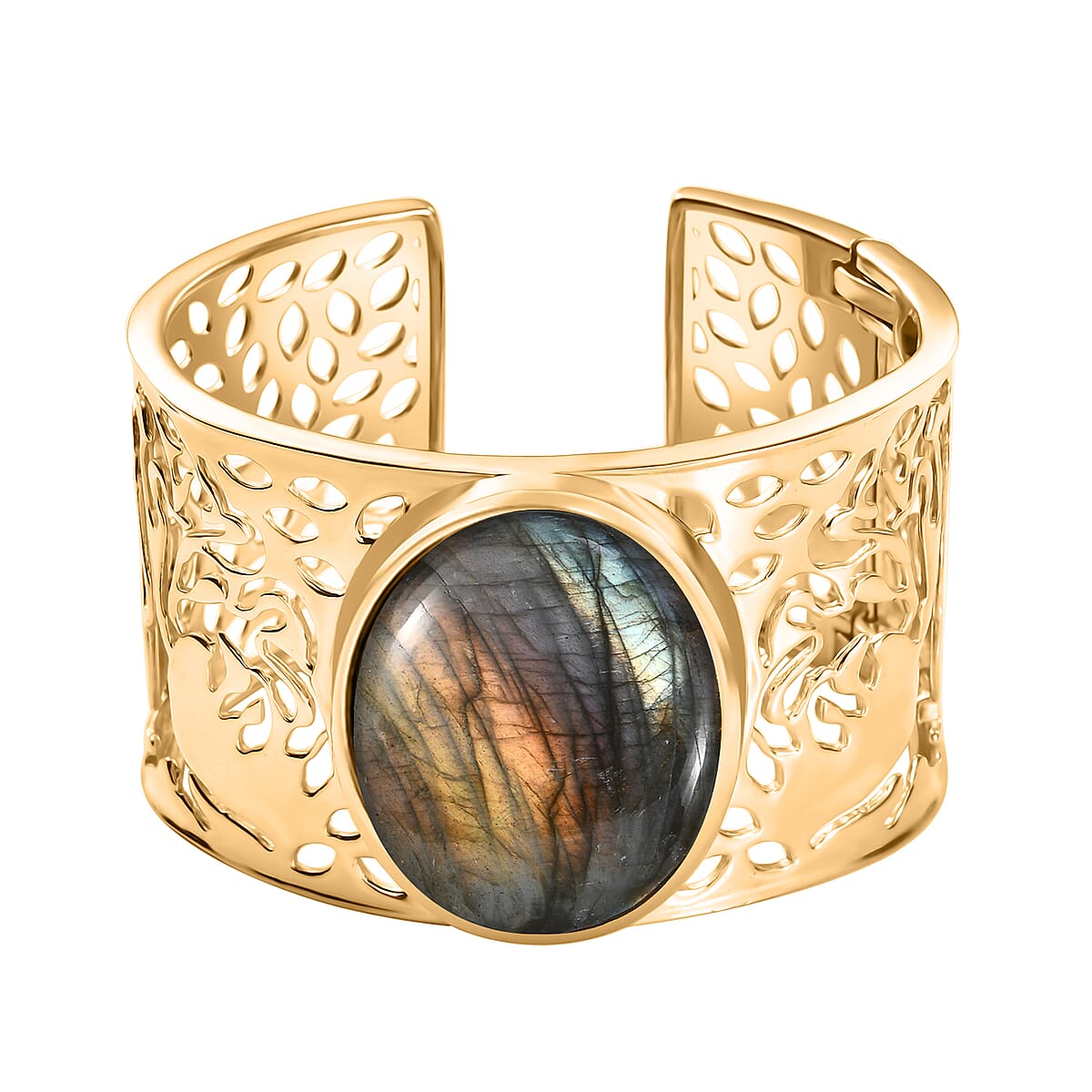 Karis Malagasy Labradorite 75.20 ctw Cuff Bracelet in 18K YG Plated (7.25 In) image number 0