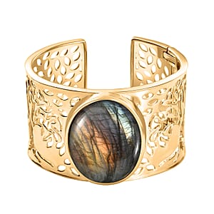 Karis Malagasy Labradorite 75.20 ctw Cuff Bracelet in 18K YG Plated (7.25 In)
