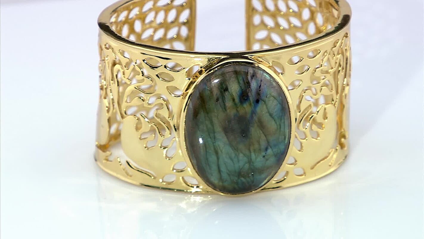 Karis Malagasy Labradorite Bangle in 18K YG Plated (6.50 In) 75.20 ctw
