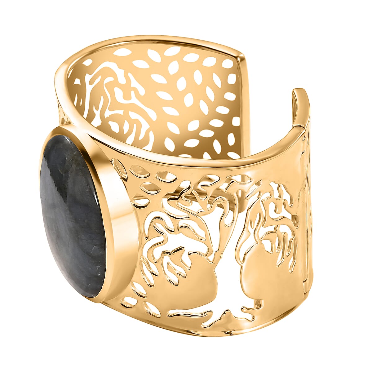 Karis Malagasy Labradorite 75.20 ctw Cuff Bracelet in 18K YG Plated (7.25 In) image number 3