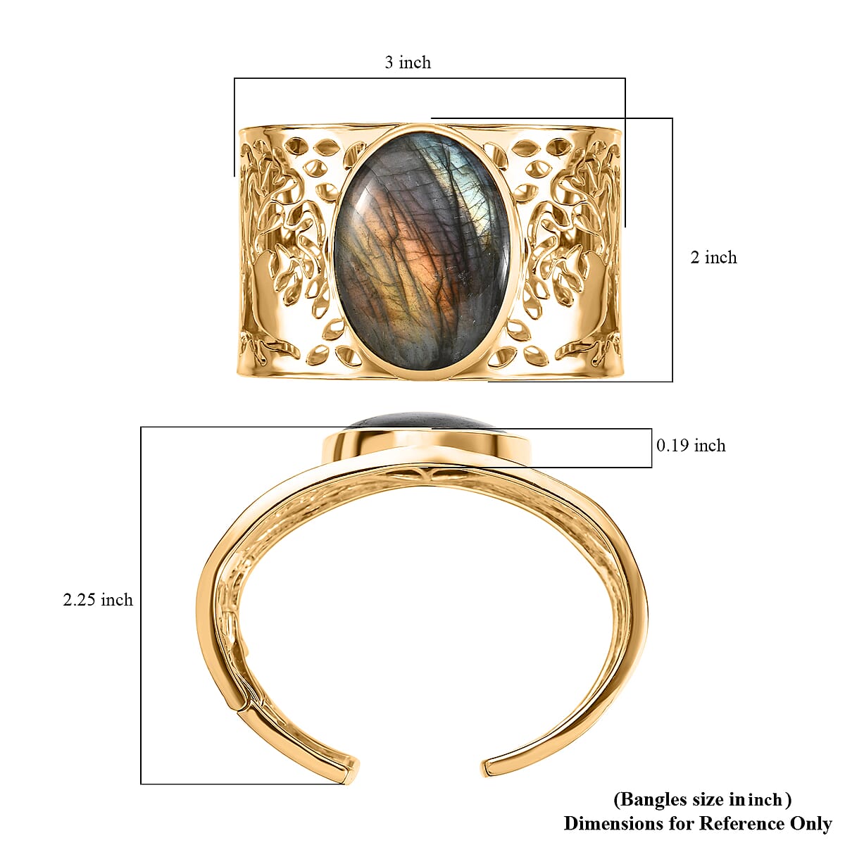 Karis Malagasy Labradorite 75.20 ctw Cuff Bracelet in 18K YG Plated (7.25 In) image number 5