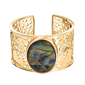 Karis Malagasy Labradorite 75.20 ctw Cuff Bracelet in 18K YG Plated (8.00 In)
