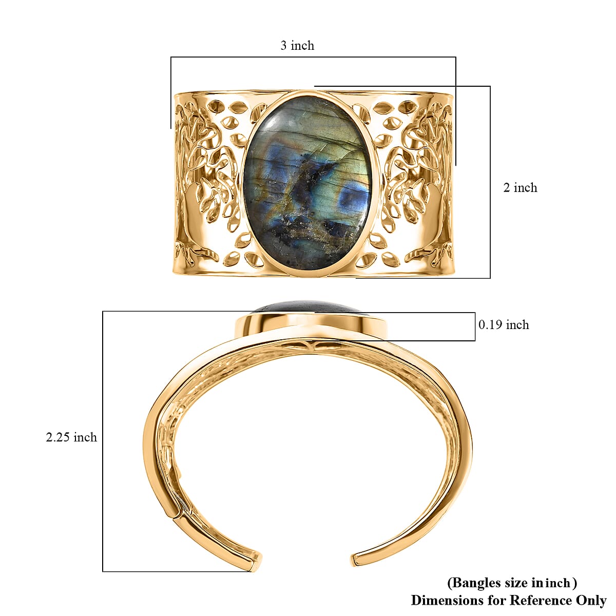 Karis Malagasy Labradorite 75.20 ctw Cuff Bracelet in 18K YG Plated (8.00 In) image number 5