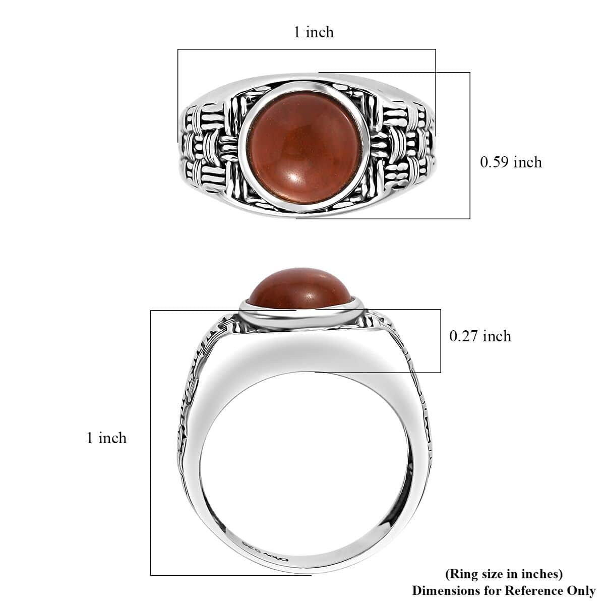 Red Jasper Men's Ring in Sterling Silver (Size 11.0) 1.00 ctw image number 5